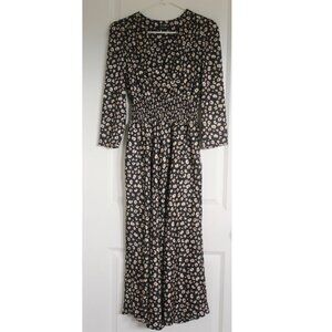Julio Black Maxi Dress Faux wrap Sz 4 Smocked Waist whimsigoth Baddie